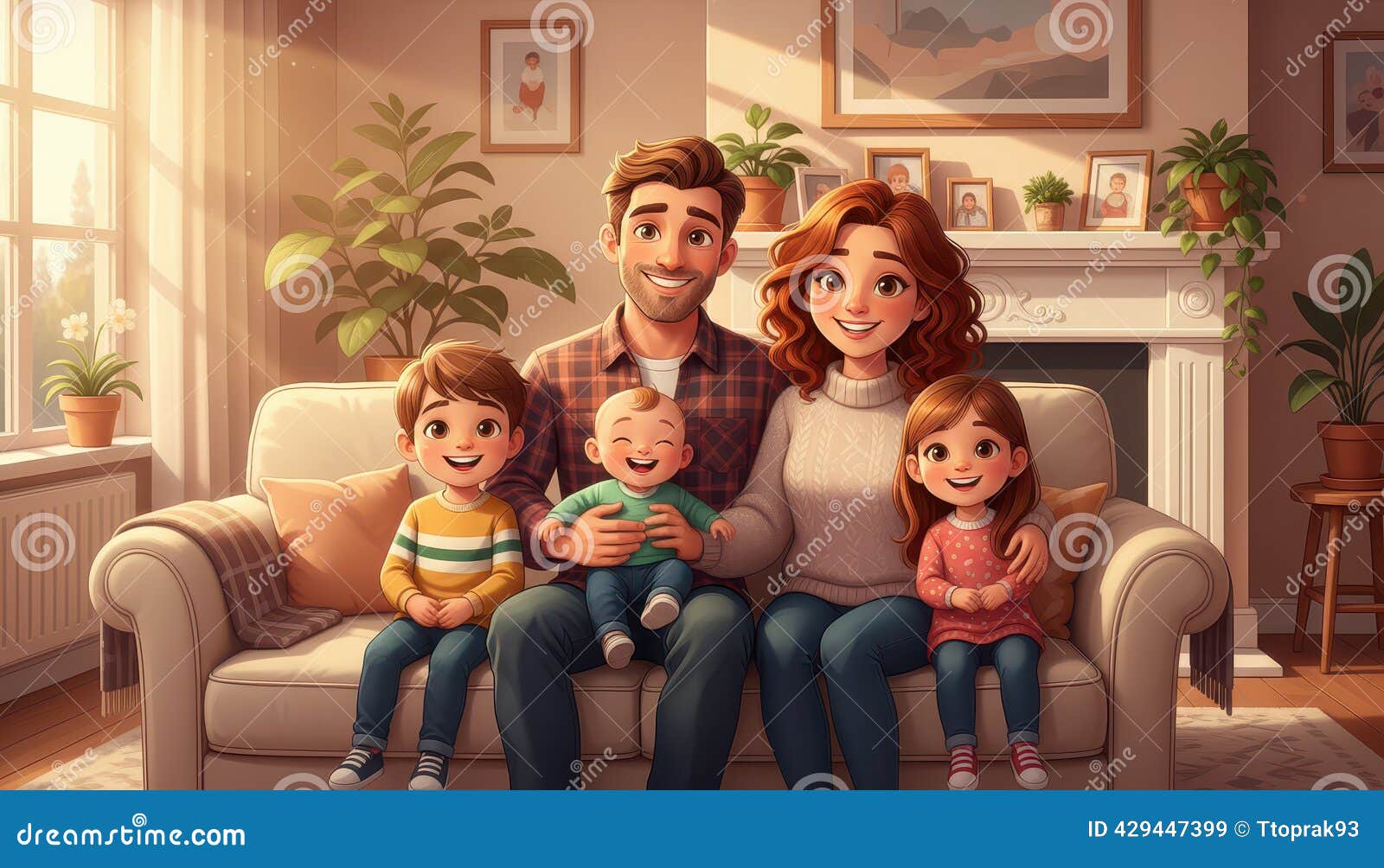 Happy family with young children playing in a sunlit park